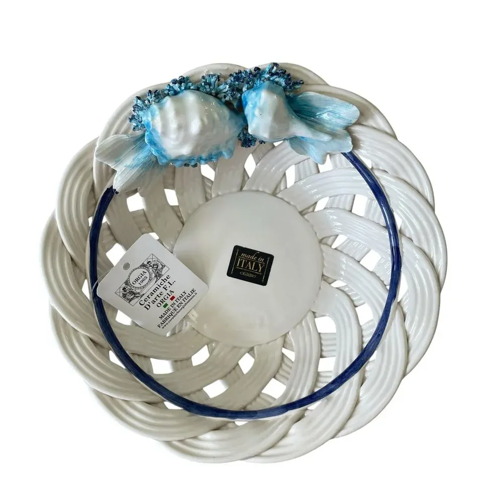 Ceramiche D’arte Handmade In Italy Basket Weave Bowl with Sea Creatures 11in NEW